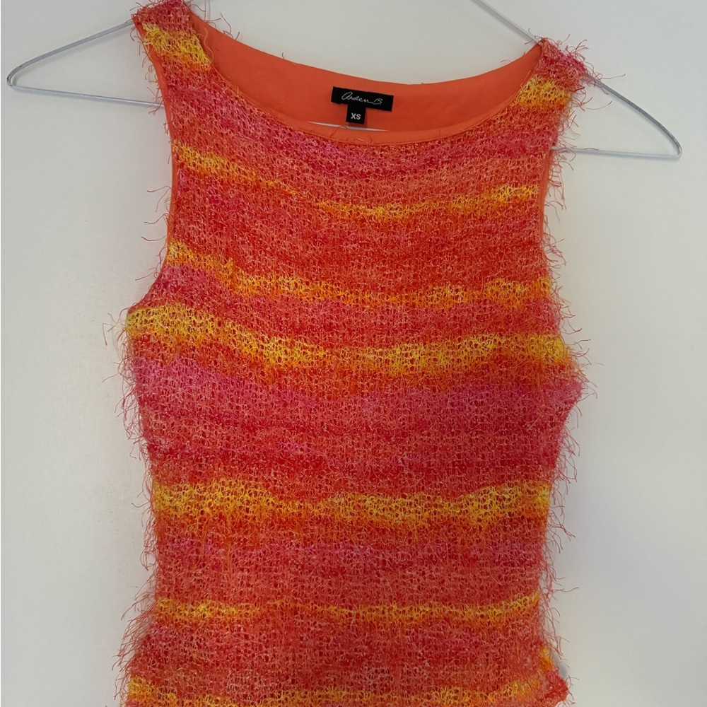 Arden B Red and Yellow Textured Tank Top